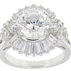White stones in rhodium over Sterling Silver Cocktail ring SZ 10